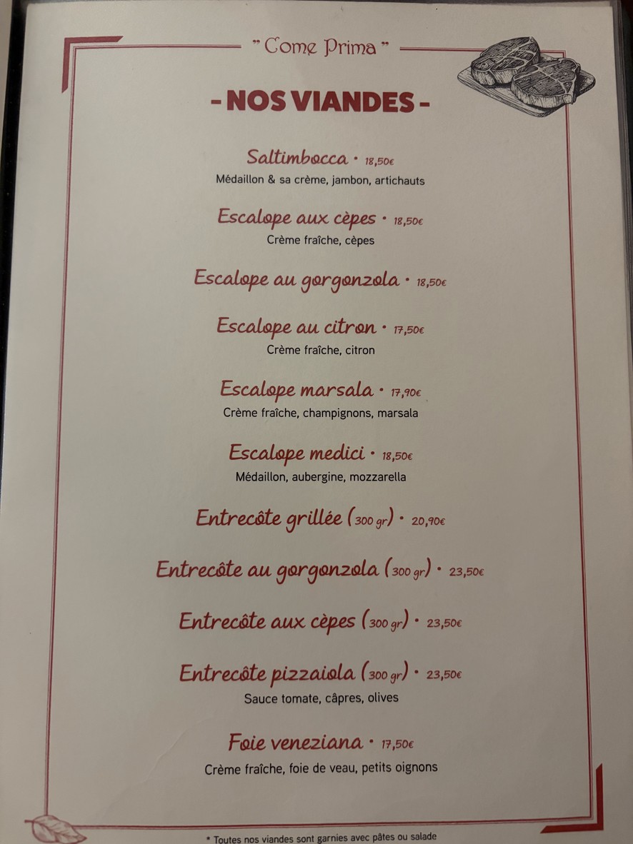 Come Prima menu 3