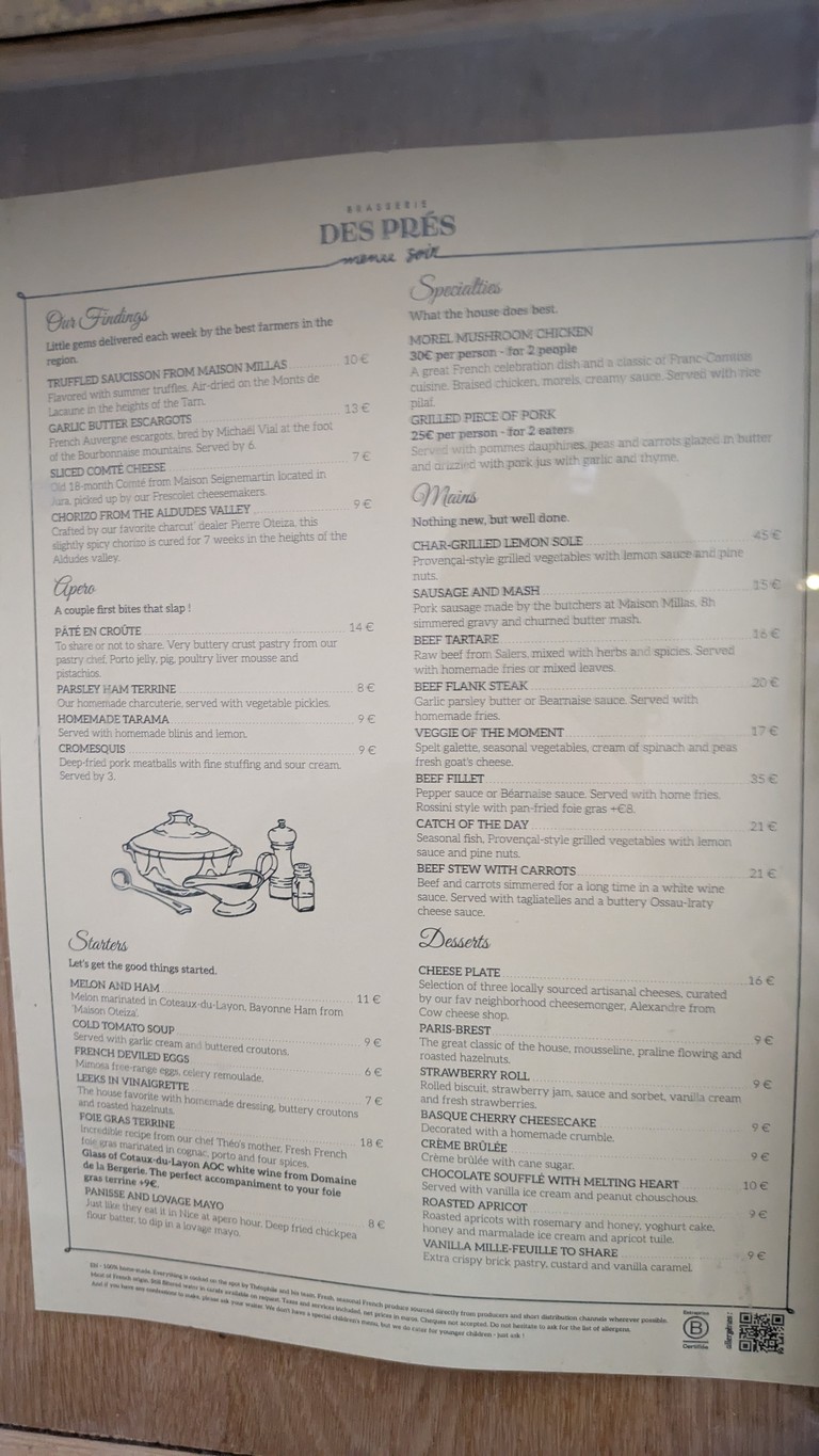 L'Auberge des Deux Ponts menu 1