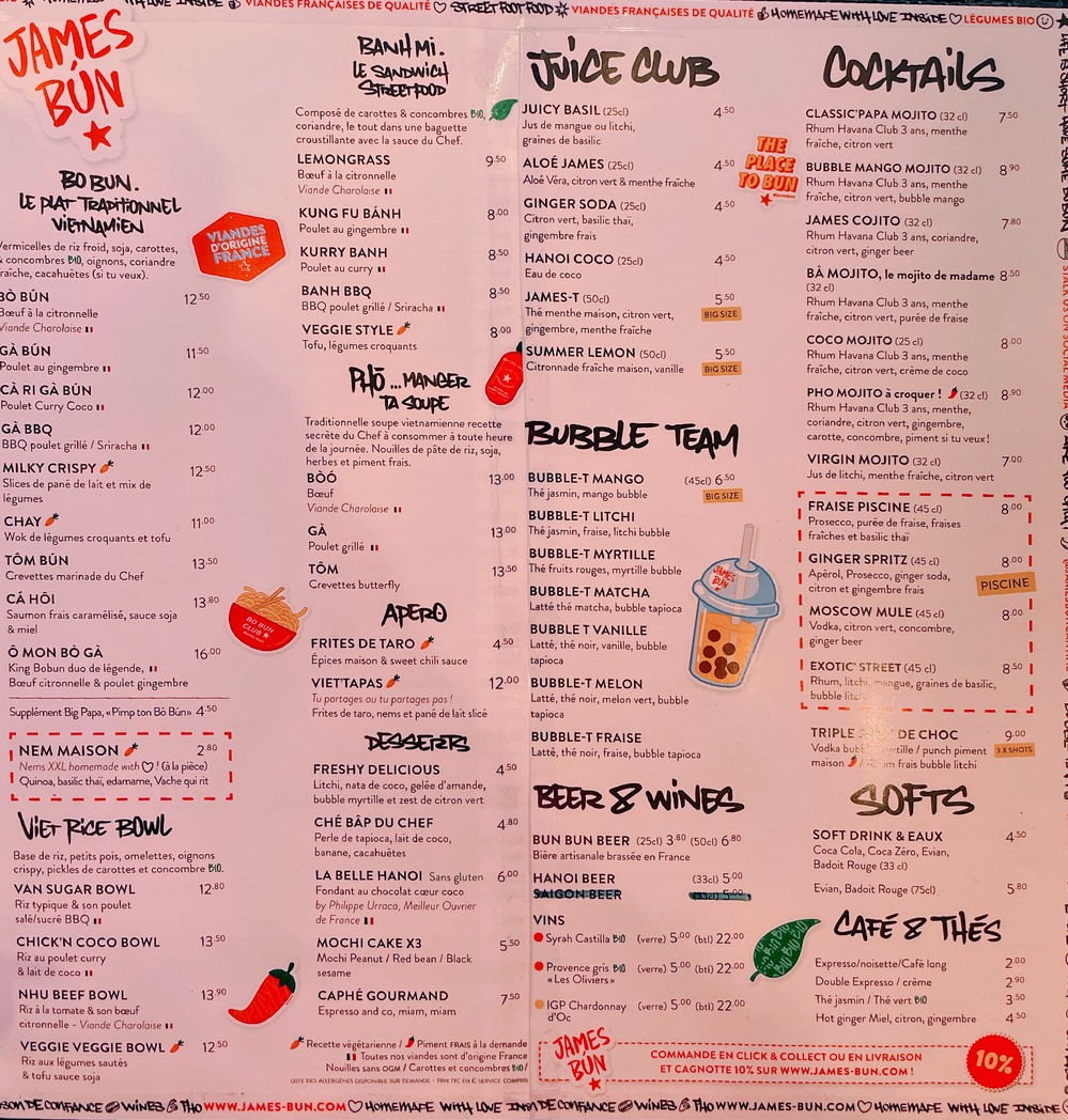 James Bún Batignolles menu 1