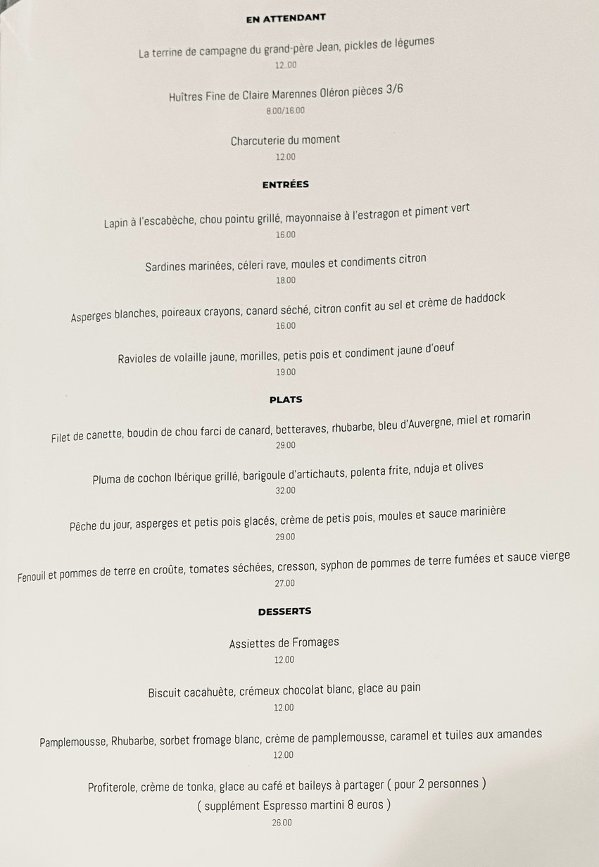 Restaurant Janine menu 1