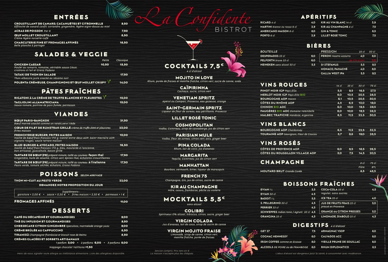 La Confidente - Restaurant Bistrot Paris 20 menu 1