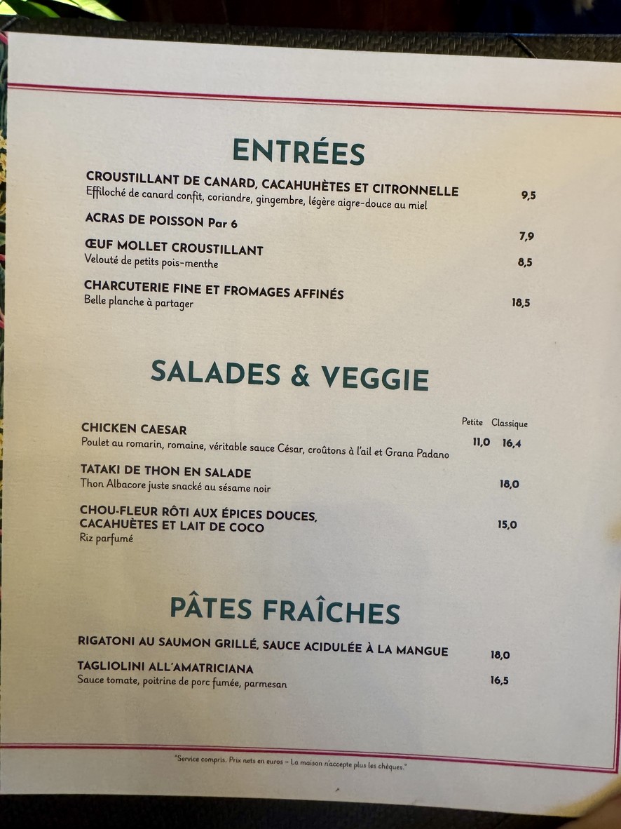 La Confidente - Restaurant Bistrot Paris 20 menu 2