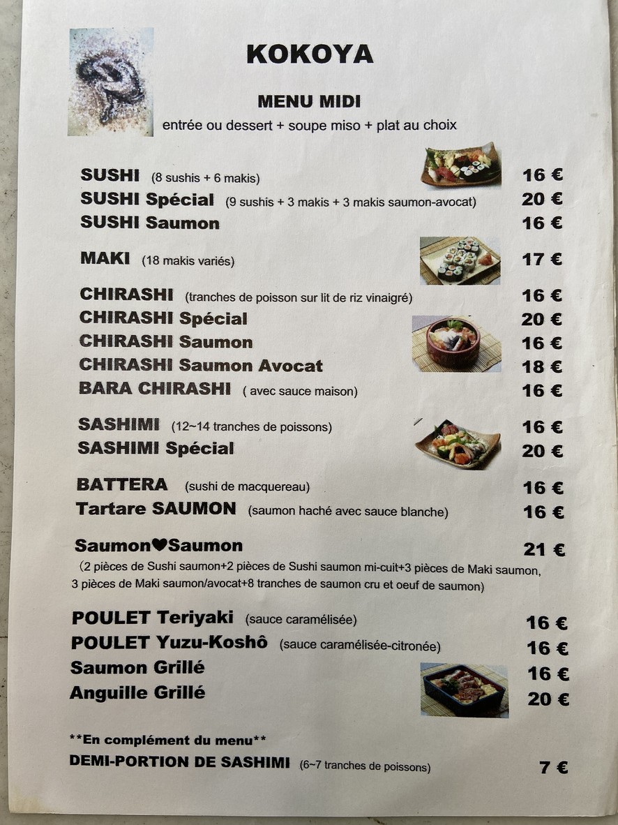 Kokoya menu 1