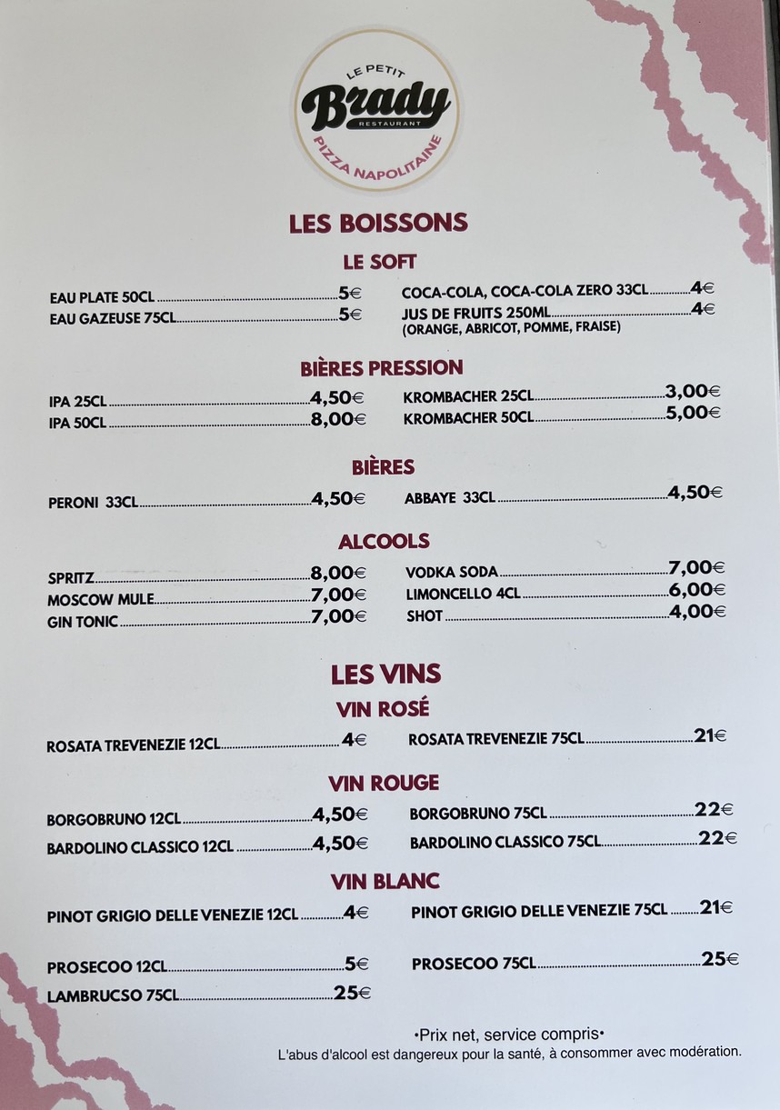 Le Petit Brady - Pizzeria Paris 10 menu 2