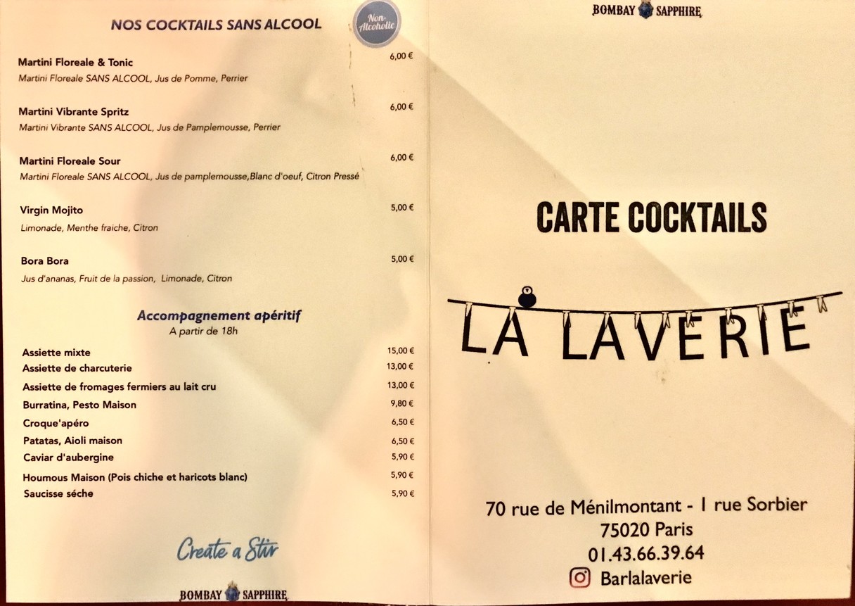 Bar La Laverie menu 1