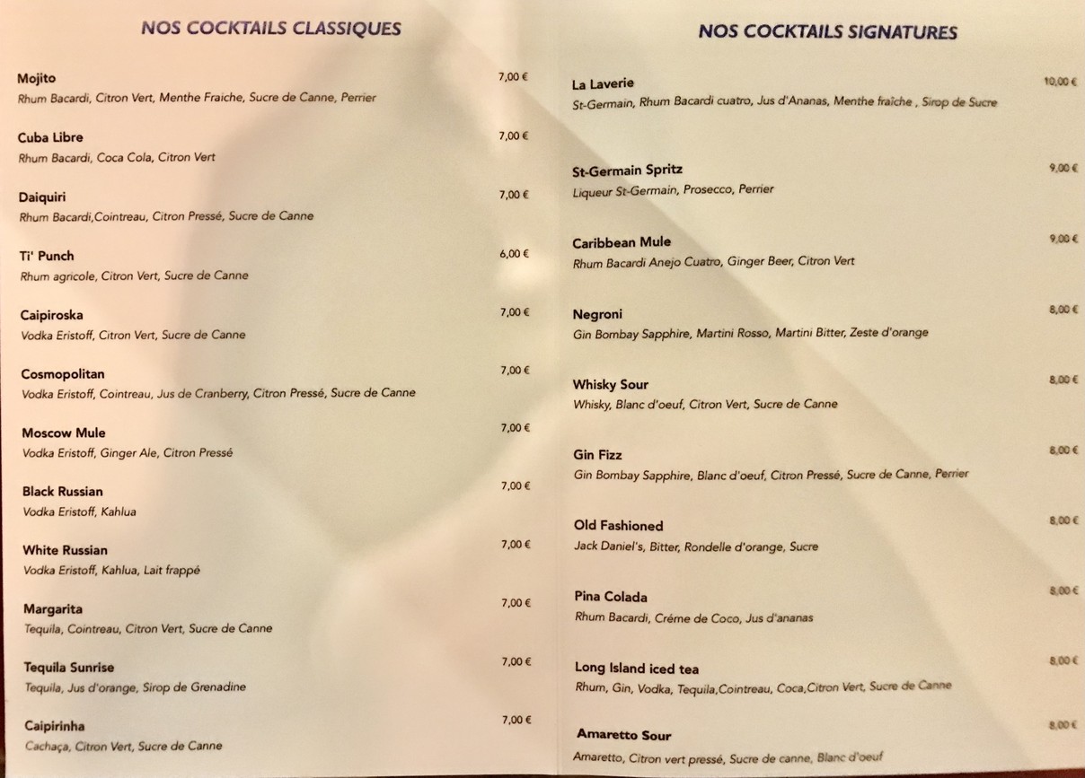 Bar La Laverie menu 2