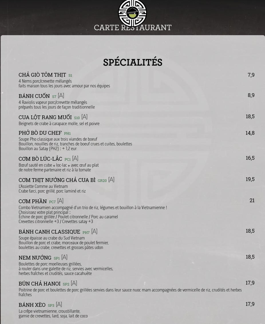 Comme Au Vietnam menu 2