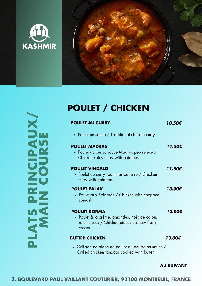 Kashmir menu 2