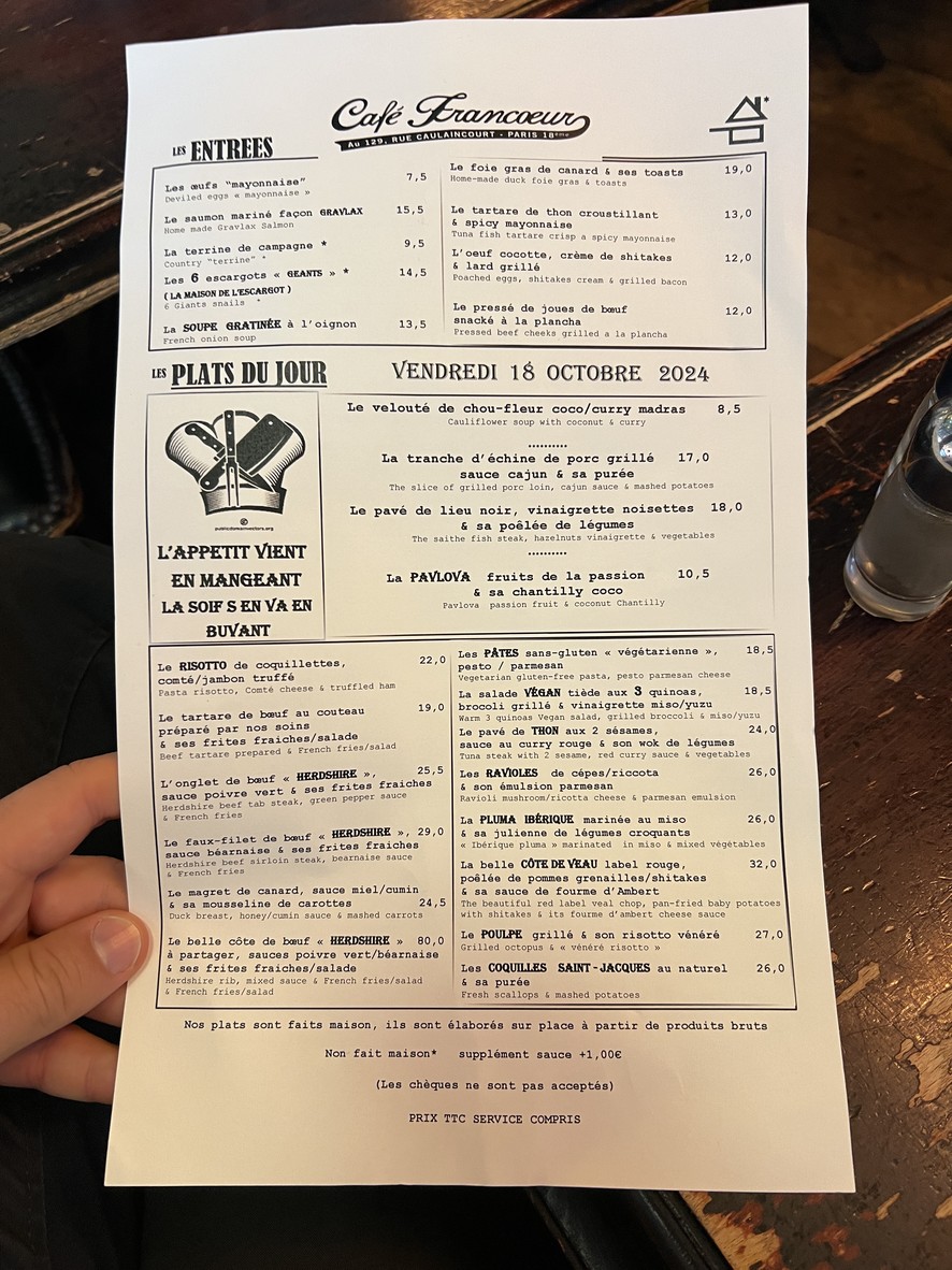 Cafe Francoeur menu 1