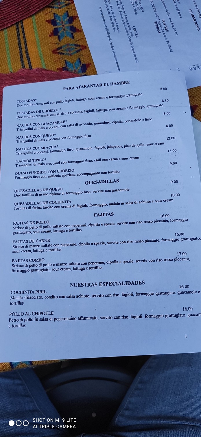 La Cucaracha menu 1