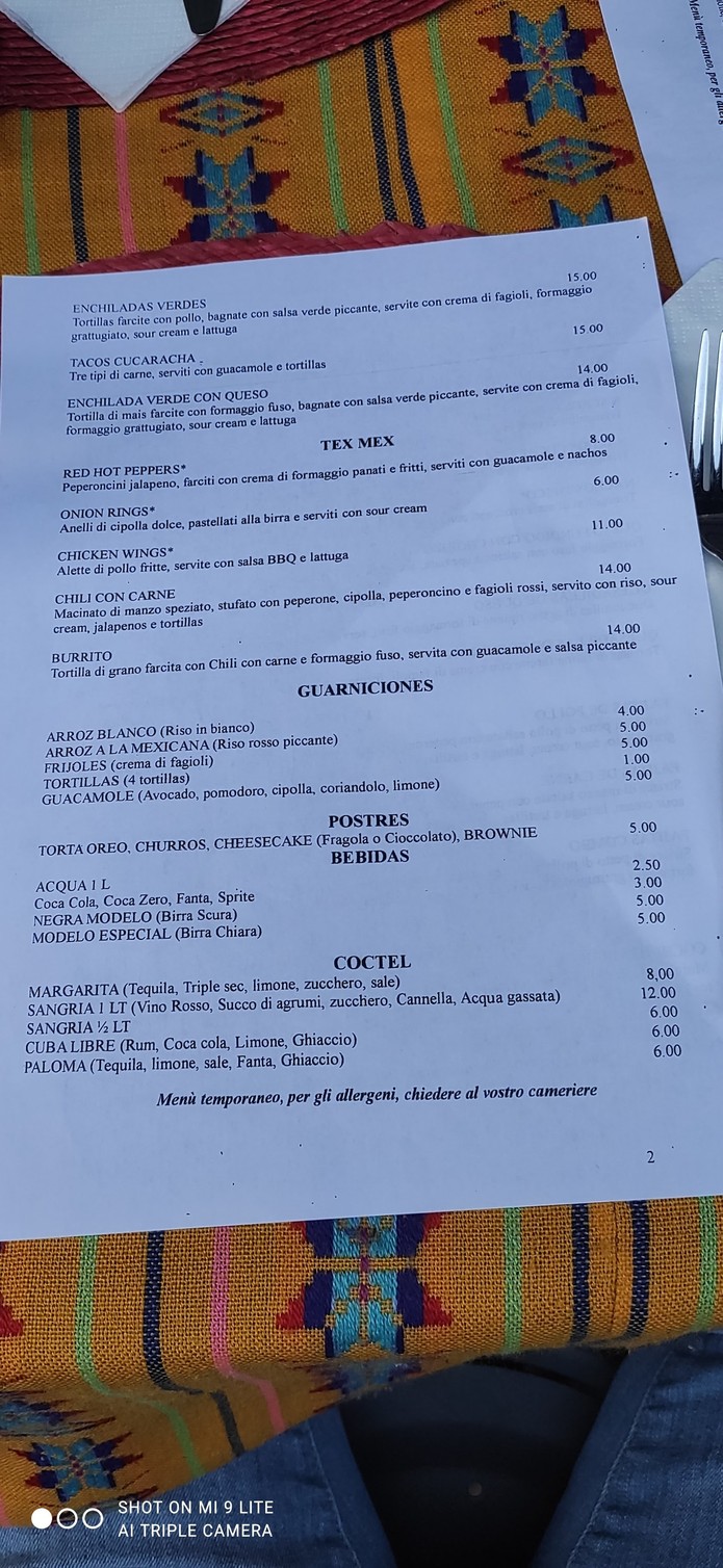 La Cucaracha menu 2