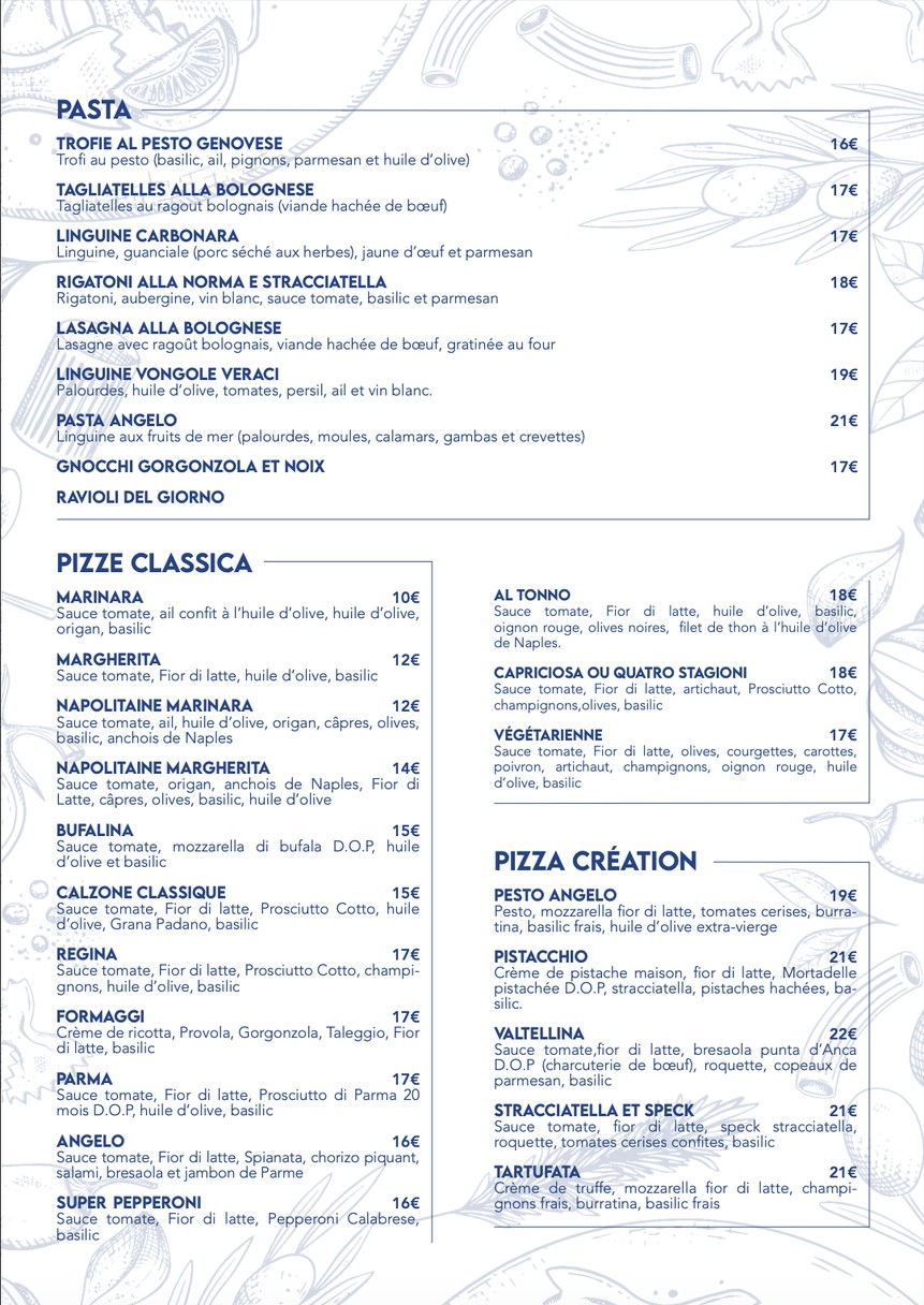 Angelo restaurant menu 2