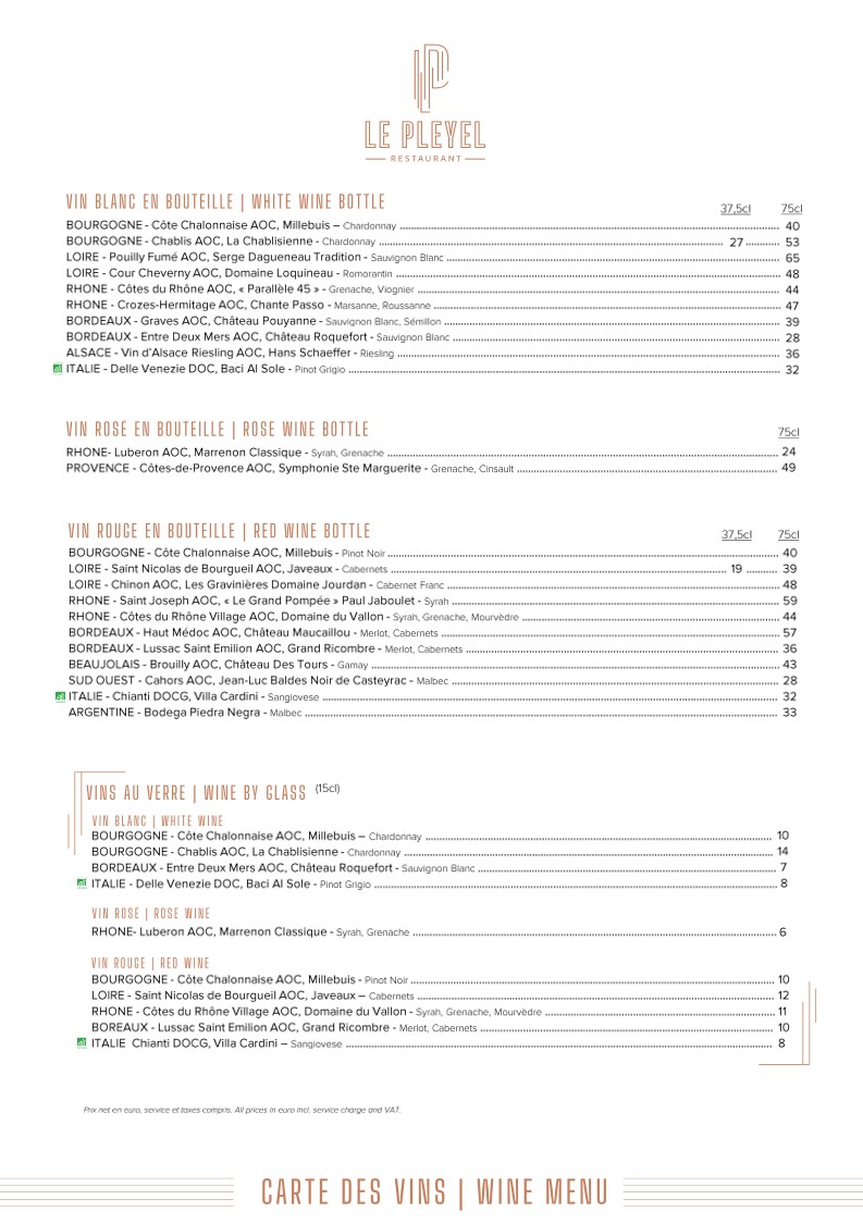 Le Pleyel Restaurant menu 2