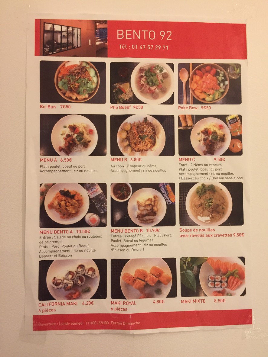 Asia Bento 92 menu 1