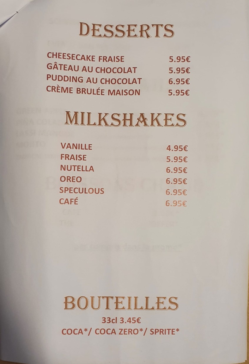 Sahara Restaurant menu 2