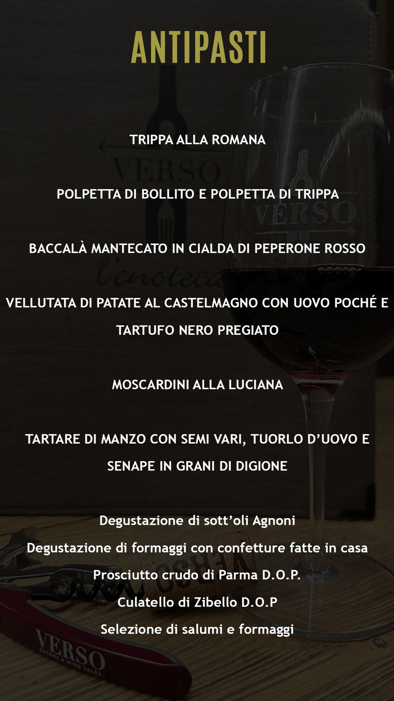 Verso - Vinosteria menu 2