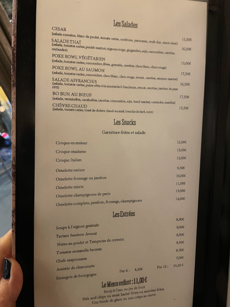Les affranchis menu 1