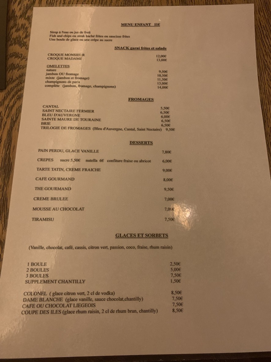 Les affranchis menu 3