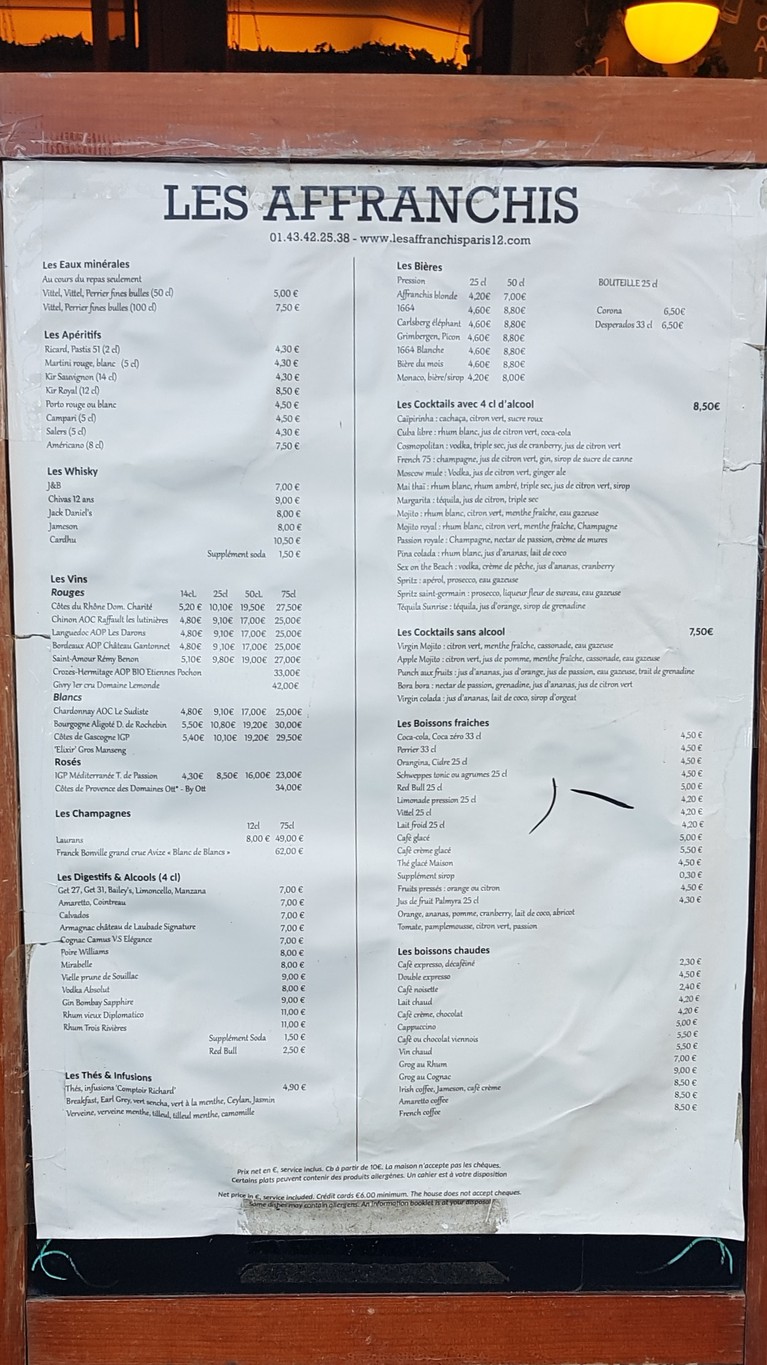 Les affranchis menu 4