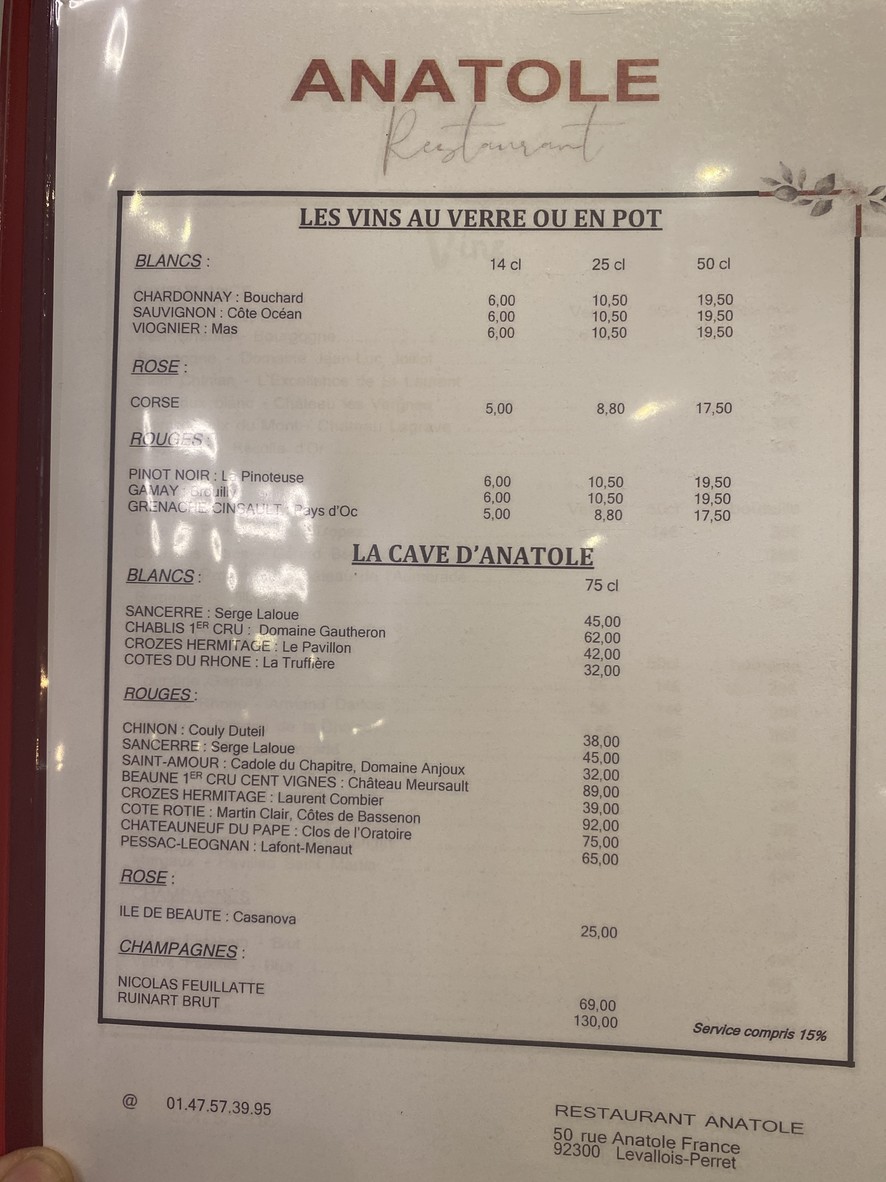 La Table d’Anatole menu 3
