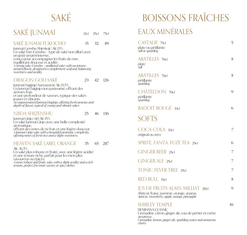 Benihana Paris menu 4