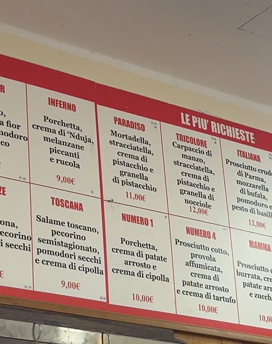 All'Antico Vinaio menu 2