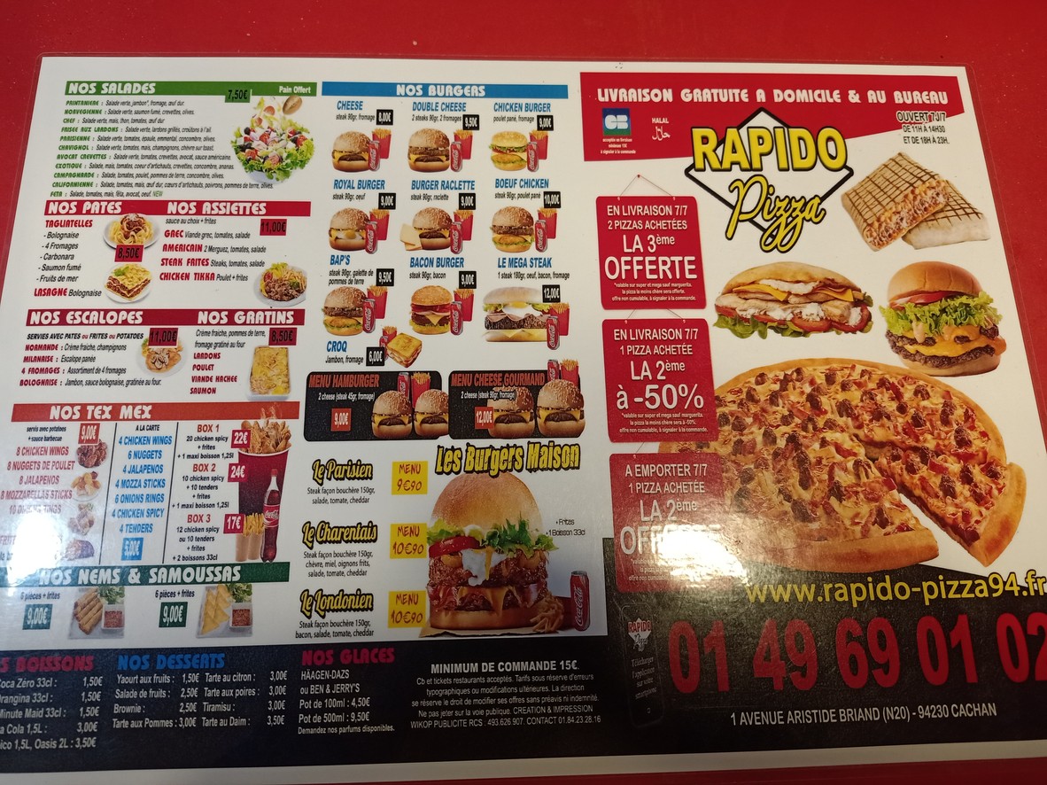 Rapido Pizza menu 1