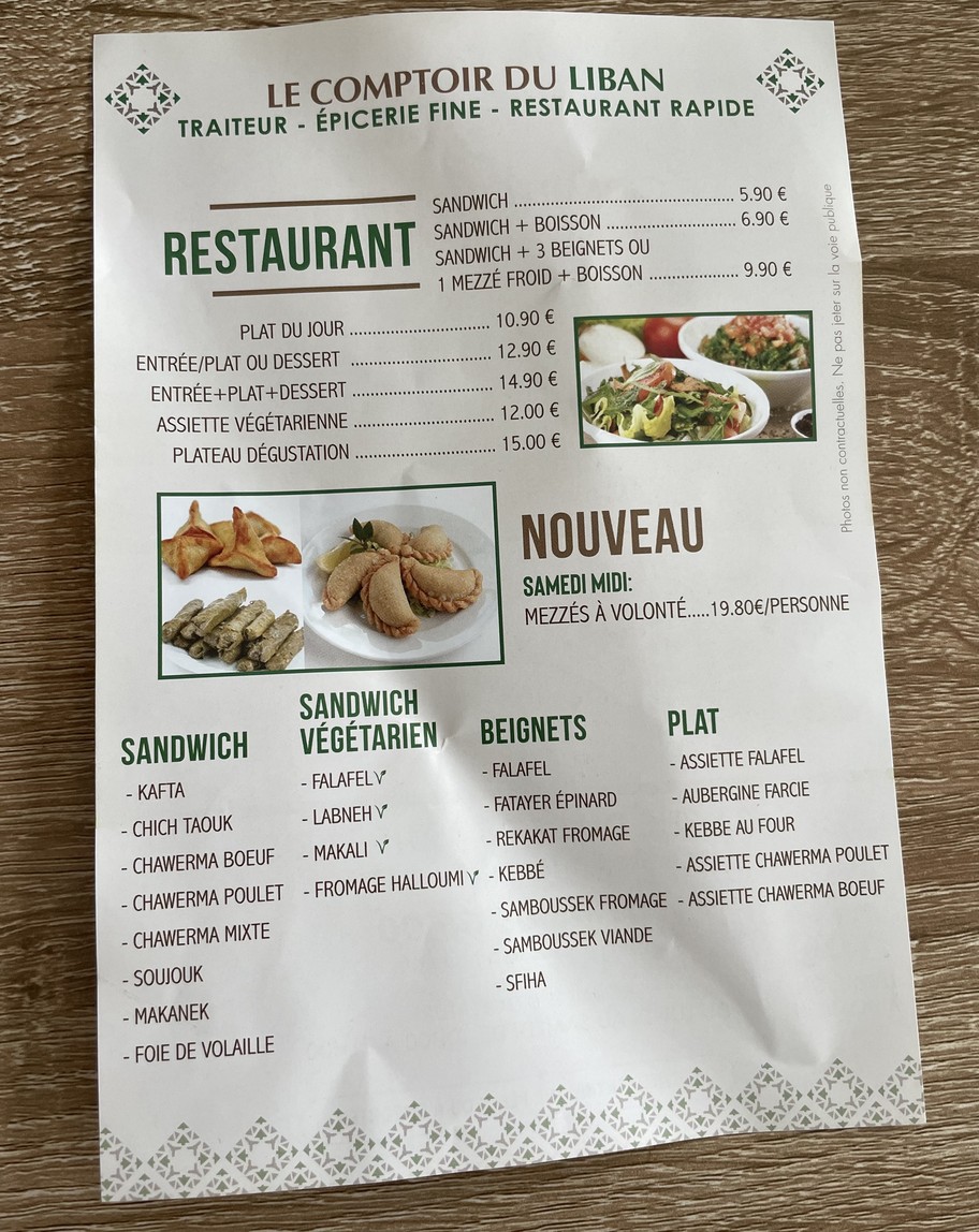 Le Comptoir du Liban menu 1