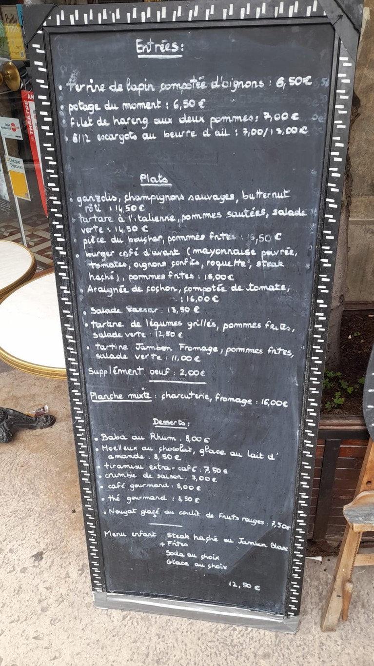 Le Café d'Avant menu 1