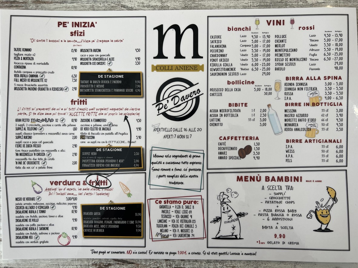 Mattarello Colli Aniene menu 1