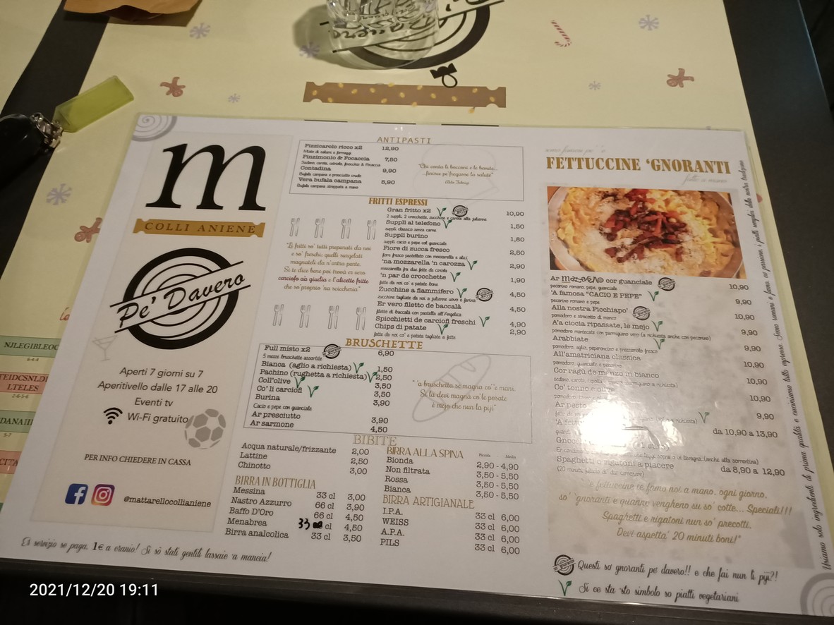 Mattarello Colli Aniene menu 2