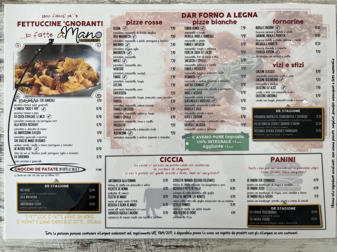 Mattarello Colli Aniene menu 3
