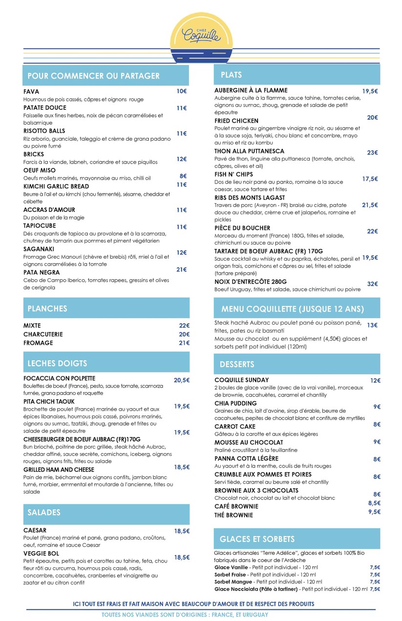 Chez Coquille menu 1