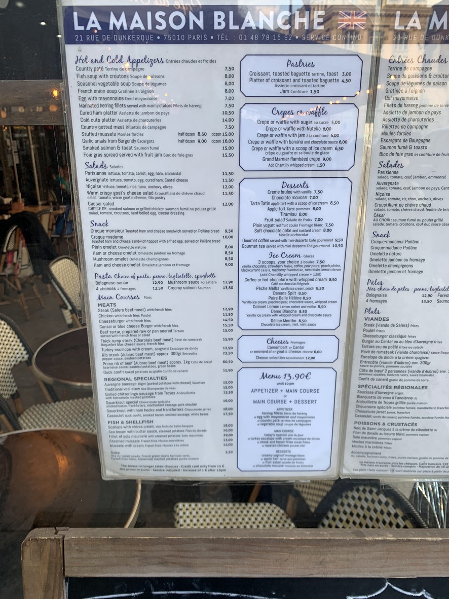 La Maison Blanche menu 1