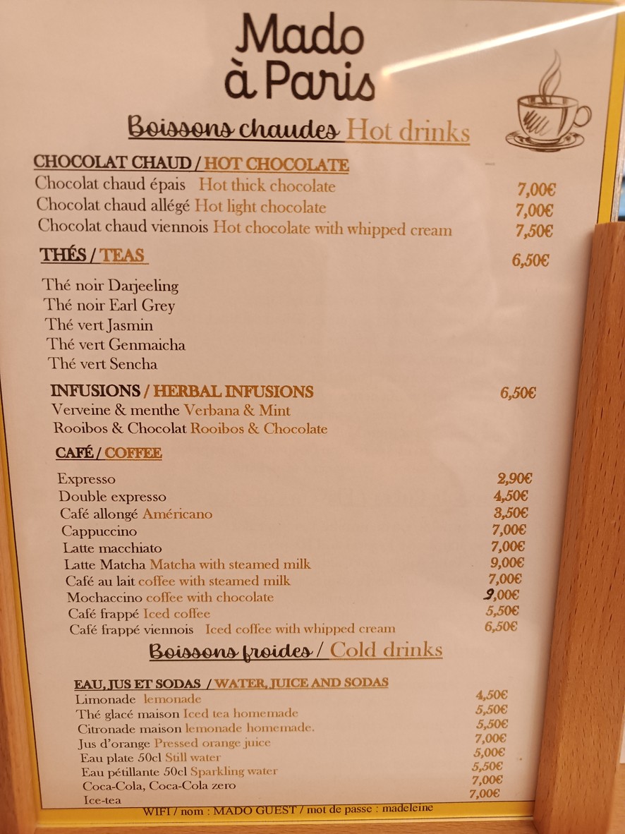 Mado à Paris menu 3