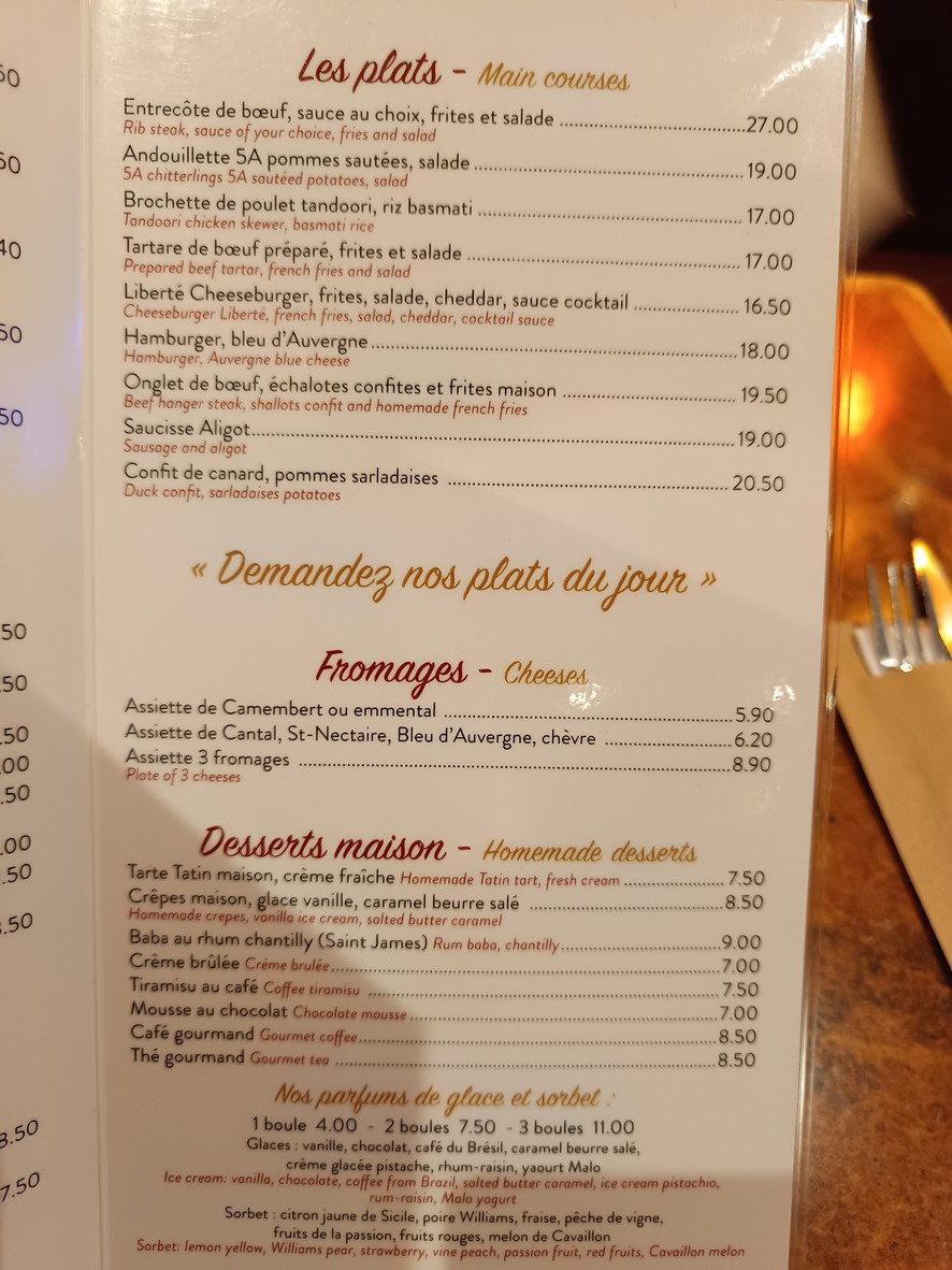 La liberté menu 2