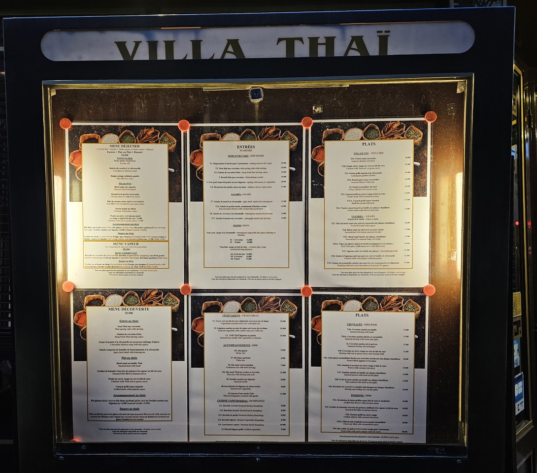 Villa Thaï menu 1