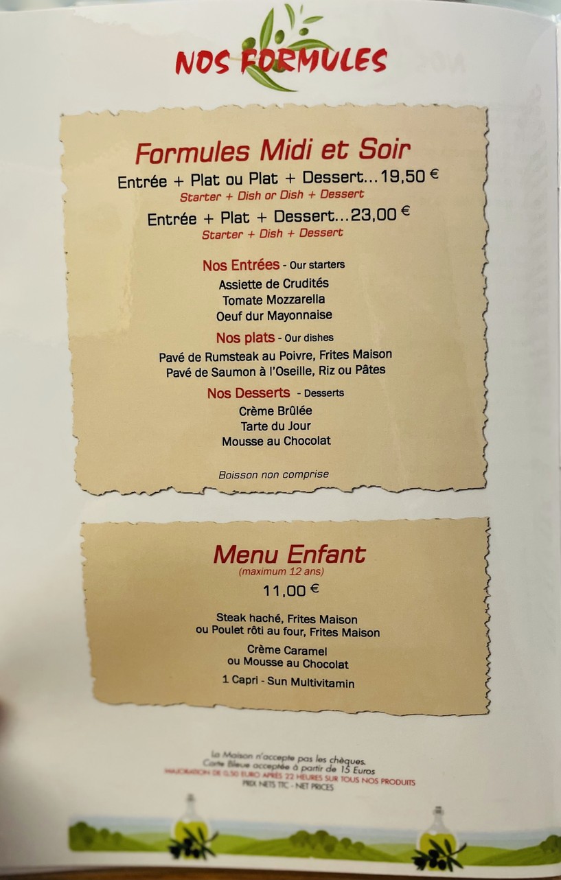 L'Olivier menu 1