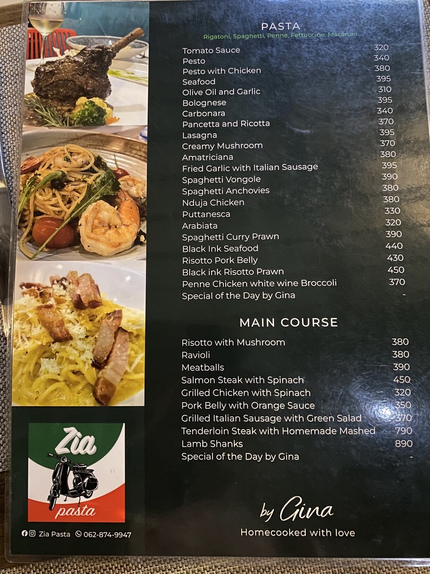 Zia Pasta menu 2