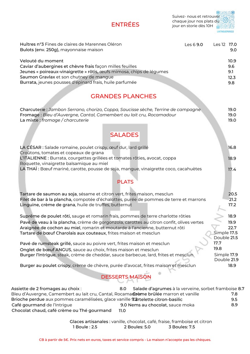 L'Intrigue menu 1