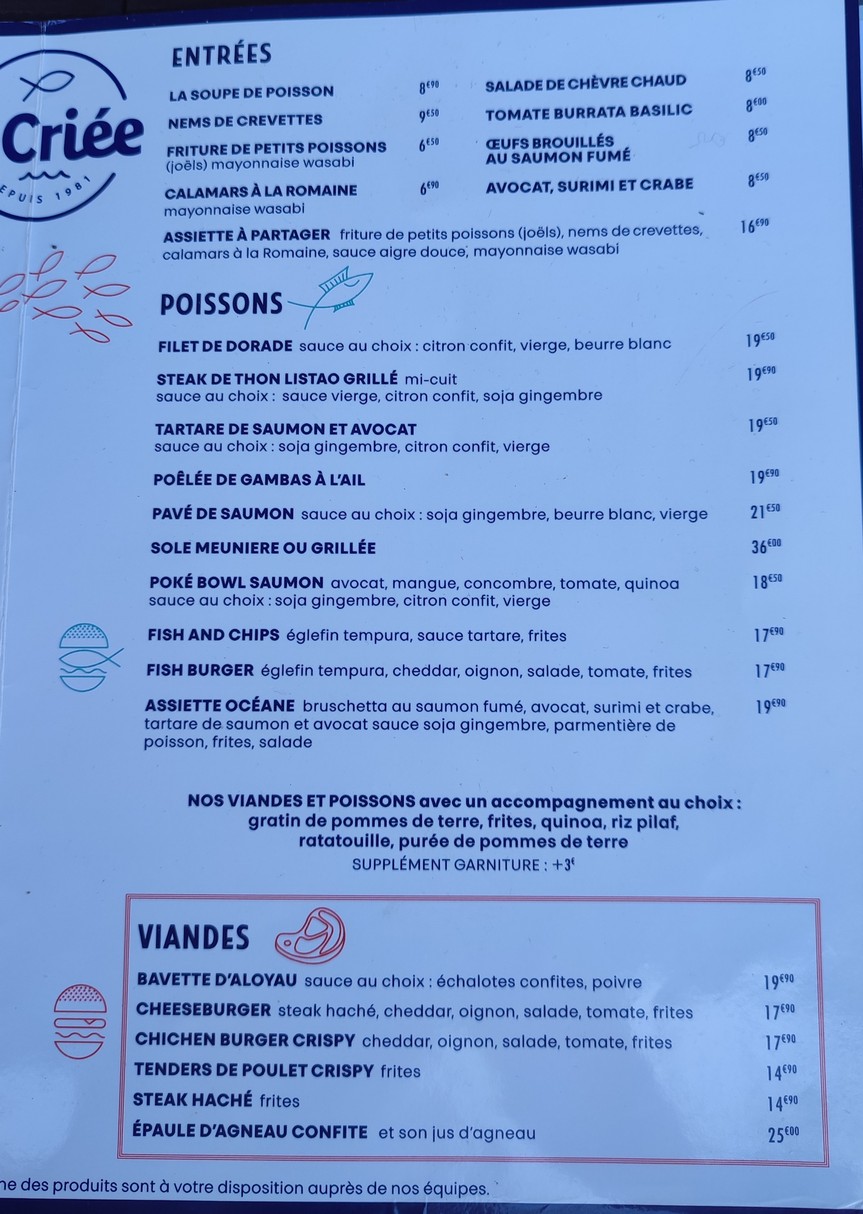 La Criée La Villette Paris 19 menu 1