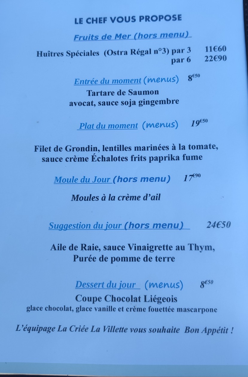 La Criée La Villette Paris 19 menu 3