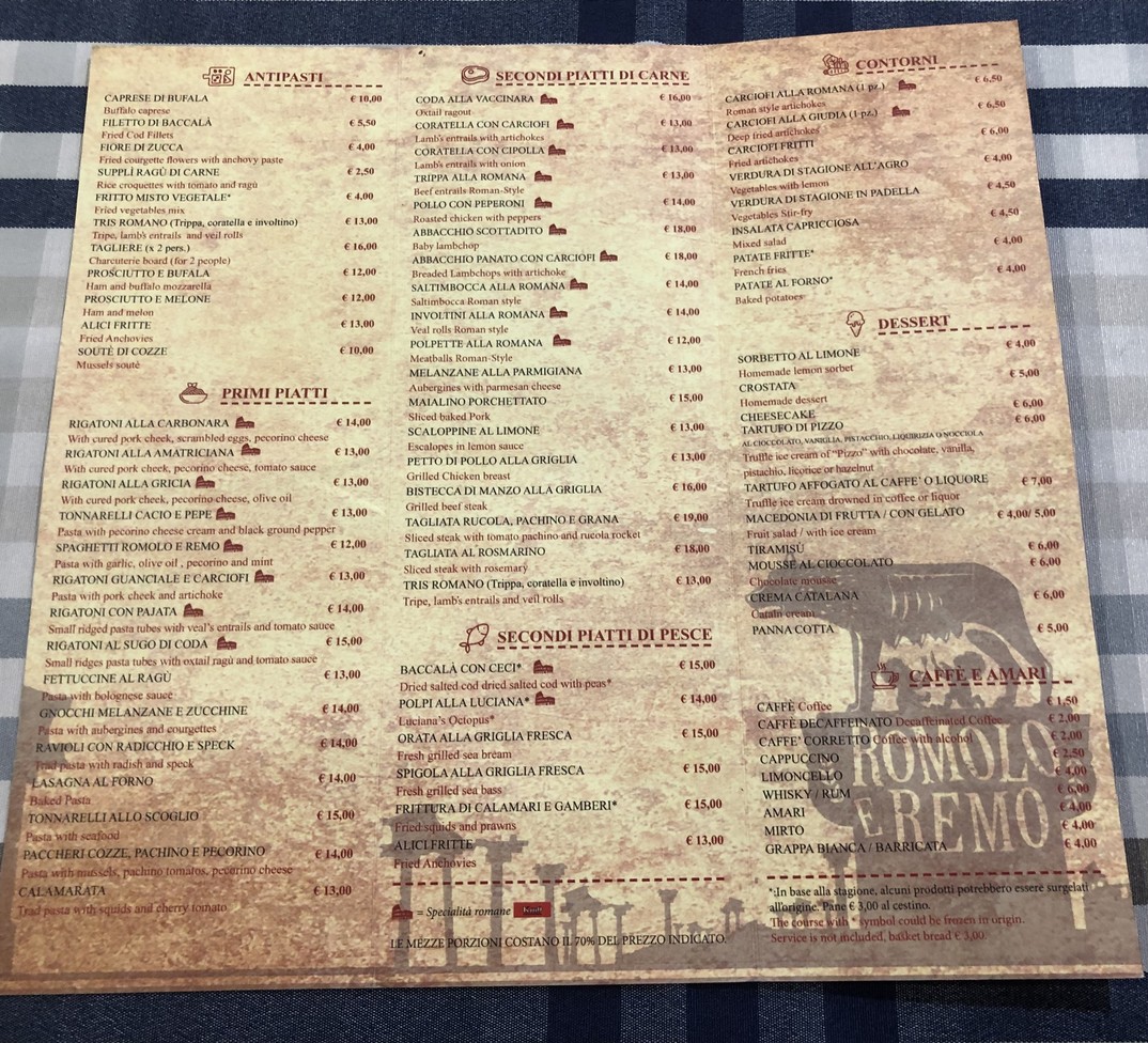 Ristorante Romolo e Remo menu 2