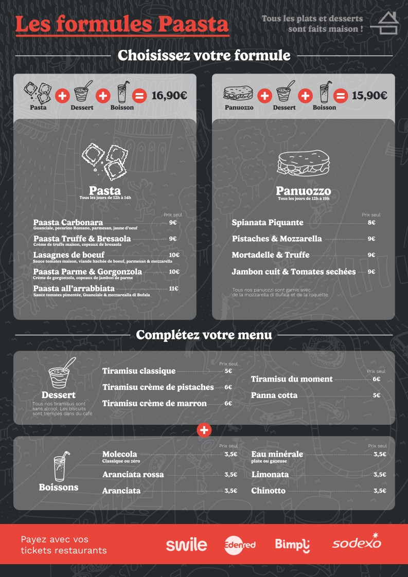 Paasta Vincennes menu 1