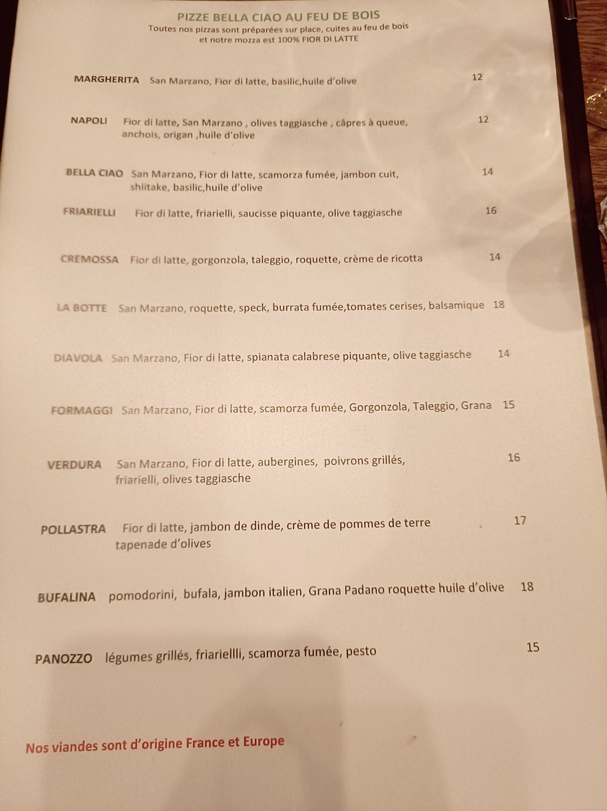 BELLA CIAO Pizzeria menu 3