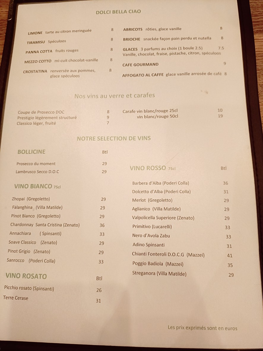 BELLA CIAO Pizzeria menu 4