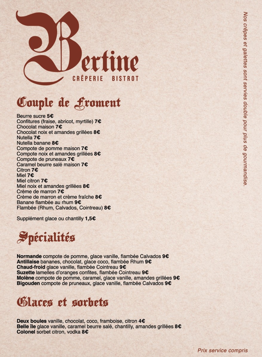 Bertine menu 2
