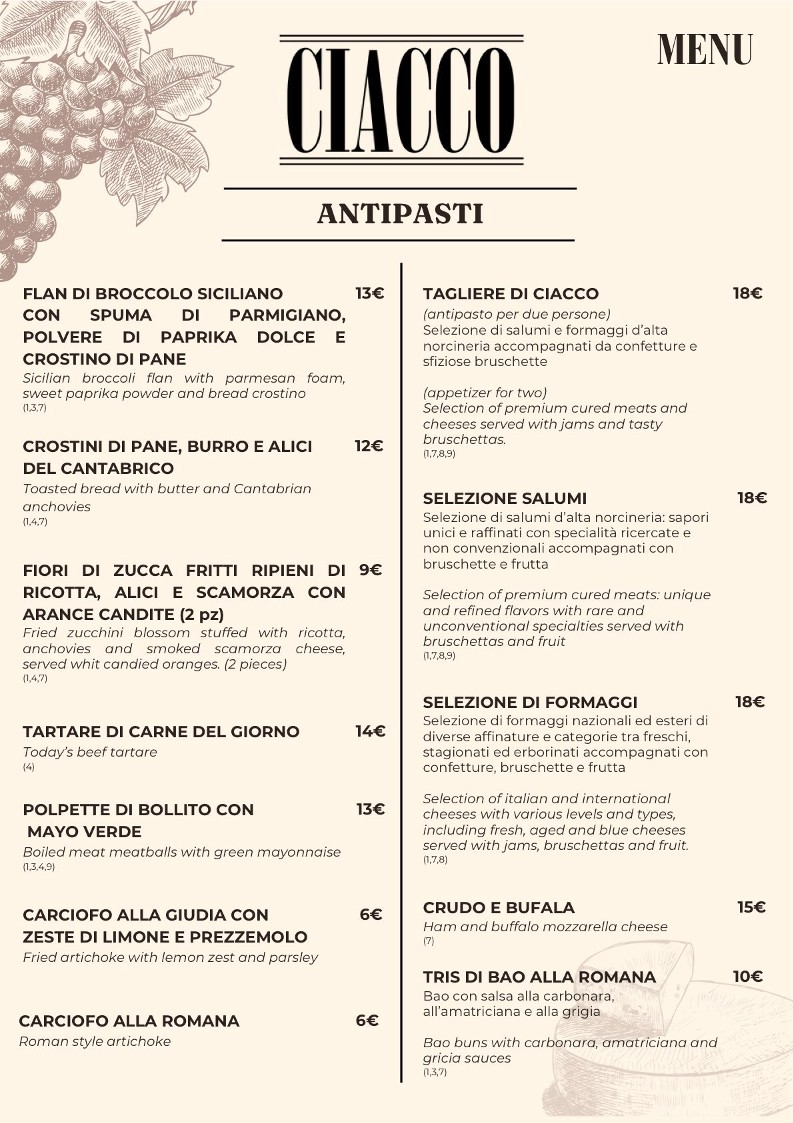 CIACCO - Restaurant Bistrò menu 1