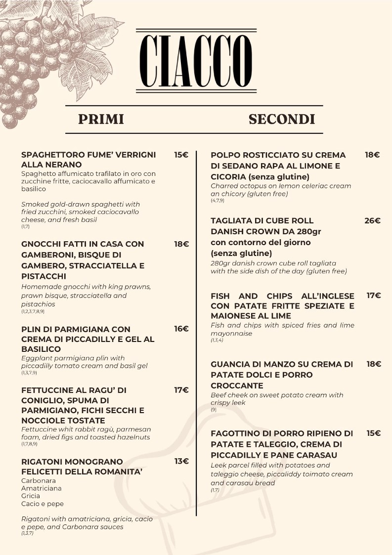 CIACCO - Restaurant Bistrò menu 2