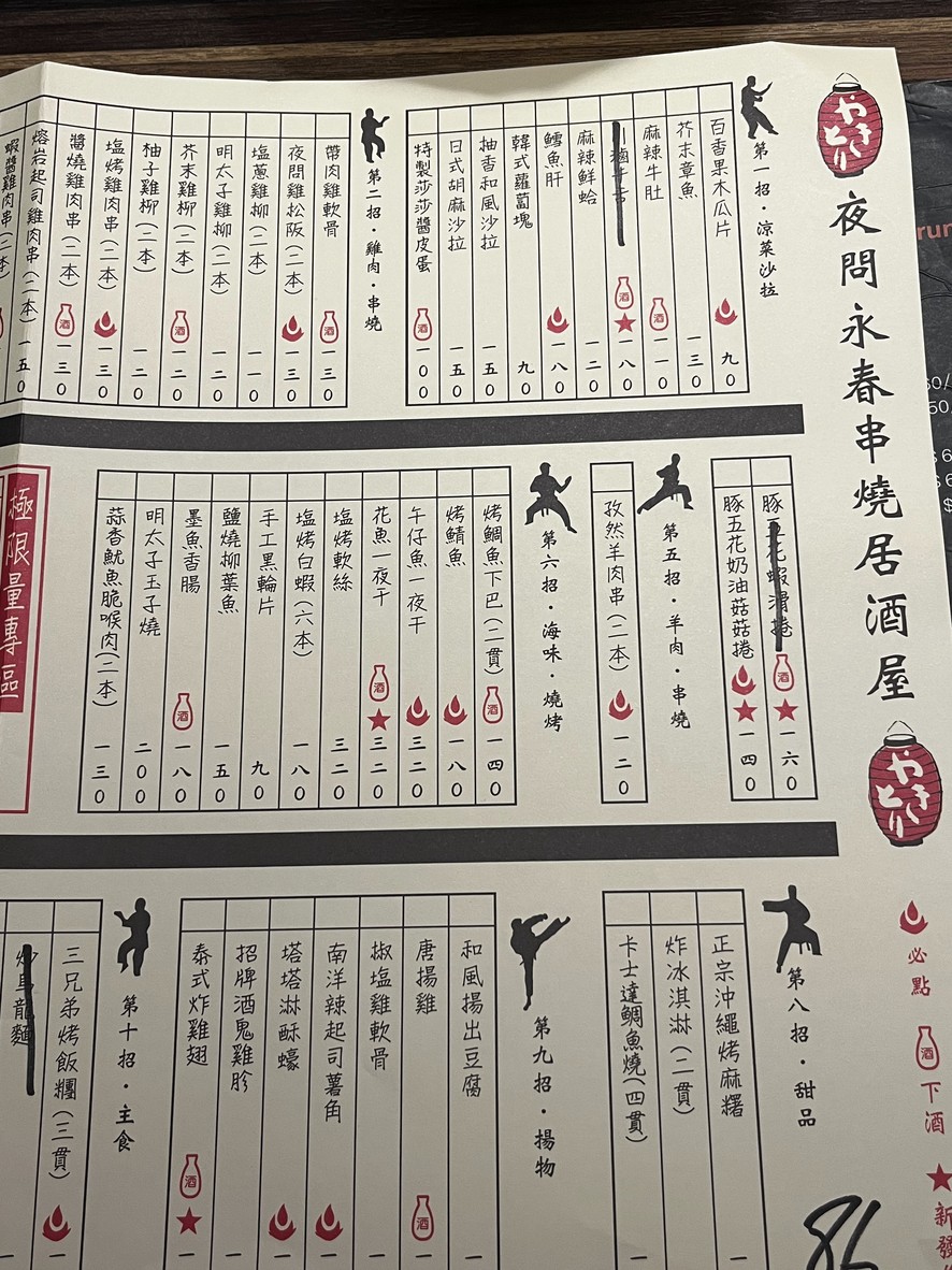 Yè wèn Yǒngchūn chuàn shāo jū jiǔ wū menu 1